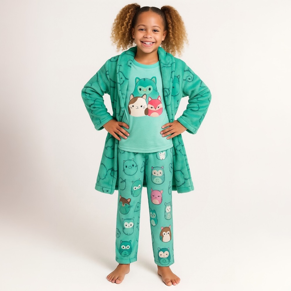 Squishmallows 3 PIECE Soft Hooded Robe & Pajama Set size 4 XS - Picture 2 of 11